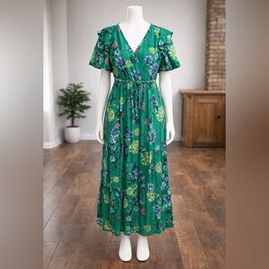 LOFT Green Floral Midi Dress